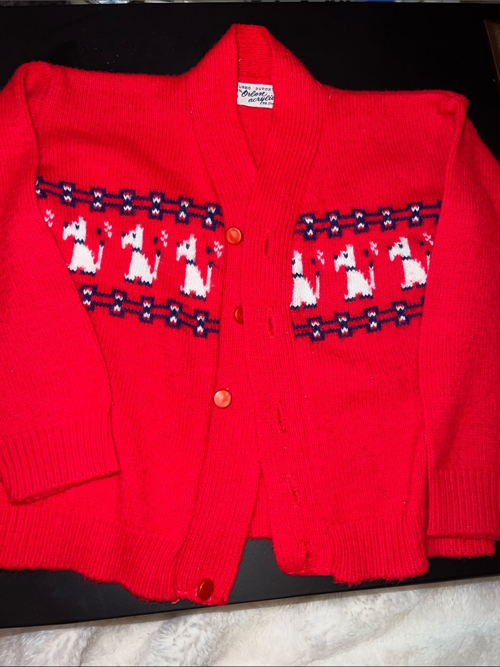 VTG Turbo DuPont Toddler Red Scottie Dog Fair Isle Cardigan Sweater 2T